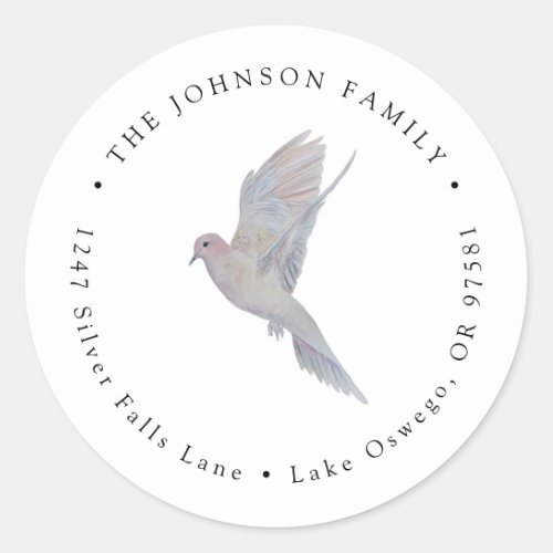 Elegant Watercolor Mourning Dove Return Address Classic Round Sticker