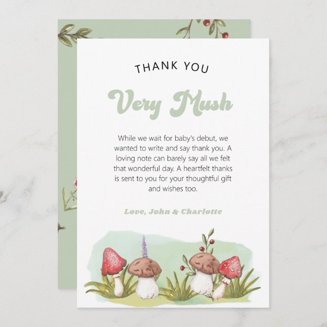 Elegant Watercolor Mushroom Woodland  Thank You Card (Front/Back)
