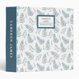 Elegant Watercolor Natural Forest Ferns Pattern 3 Ring Binder