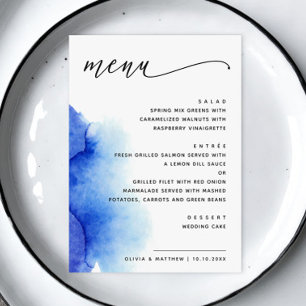 Elegant watercolor nautical blue script wedding menu
