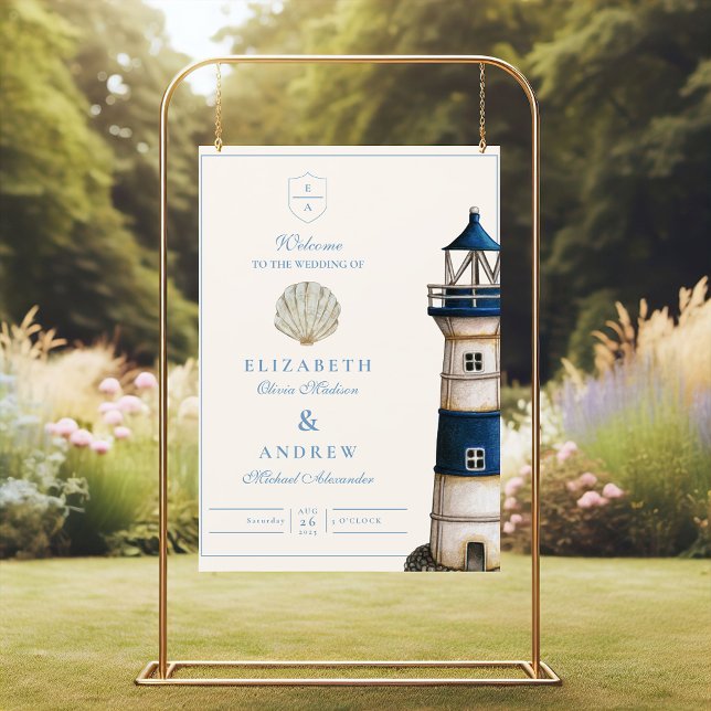 Elegant Watercolor Nautical Lighthouse Wedding Foam Board (Creator Uploaded)