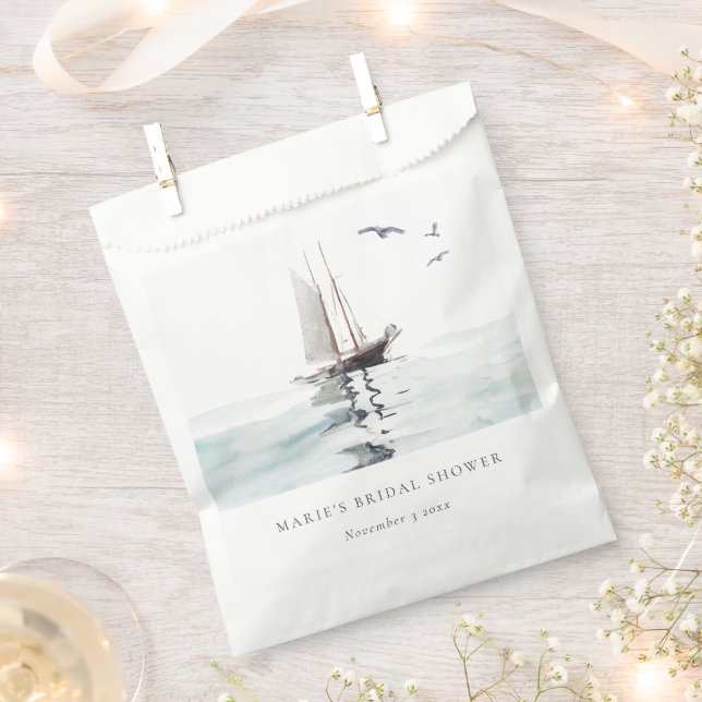Elegant Watercolor Nautical Sailing Bridal Shower Favor Bag (Clipped)