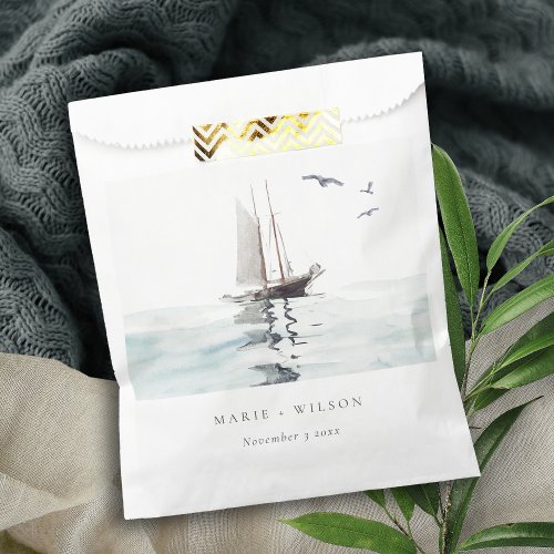 Elegant Watercolor Nautical Sailing Yacht Wedding Favor Bag