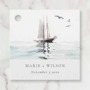 Elegant Watercolor Nautical Sailing Yacht Wedding Favor Tags