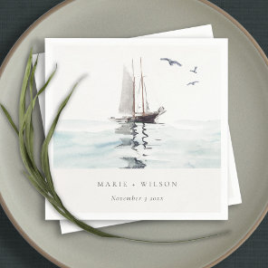 Elegant Watercolor Nautical Sailing Yacht Wedding Napkins
