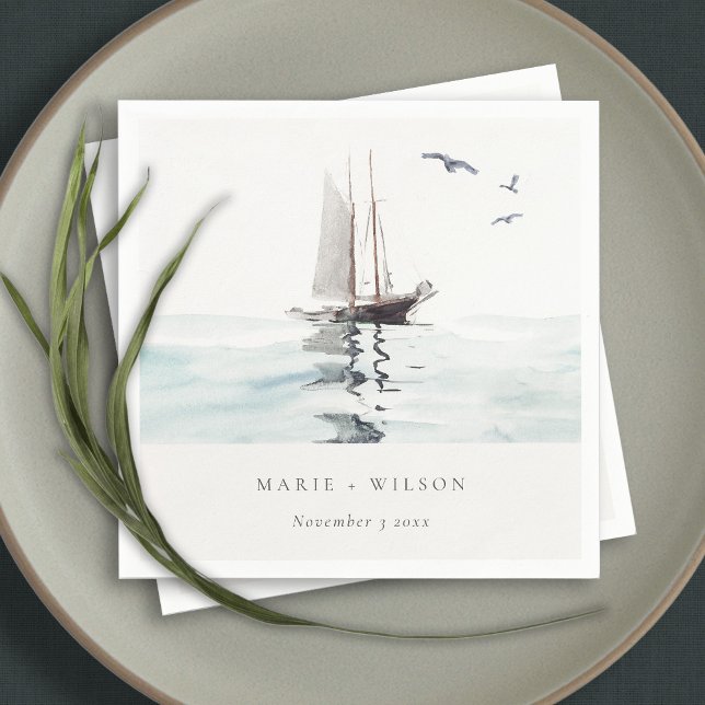 Elegant Watercolor Nautical Sailing Yacht Wedding Napkins (Creator Uploaded)