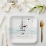 Elegant Watercolor Nautical Sailing Yacht Wedding Paper Plates<br><div class="desc">For any further customisation or any other matching items,  please feel free to contact me at yellowfebstudio@gmail.com</div>