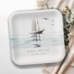 Elegant Watercolor Nautical Sailing Yacht Wedding Paper Plates<br><div class="desc">For any further customisation or any other matching items,  please feel free to contact me at yellowfebstudio@gmail.com</div>