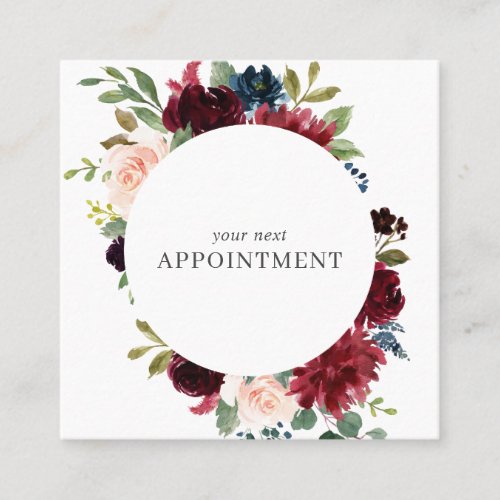 Elegant Watercolor Navy Blue Burgundy Flowers Appointment Card