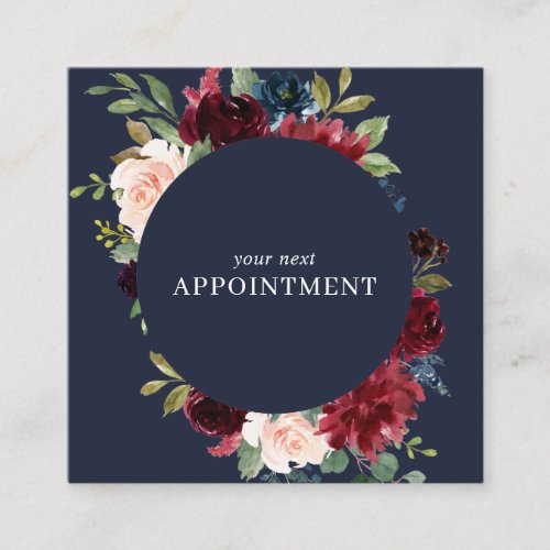Elegant Watercolor Navy Blue Burgundy Flowers Appointment Card