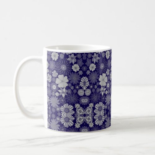 Elegant watercolor navy blue retro flowers coffee mug