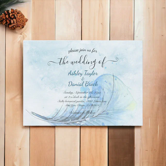 Elegant Watercolor Navy Blue Script Modern Wedding Invitation | Zazzle