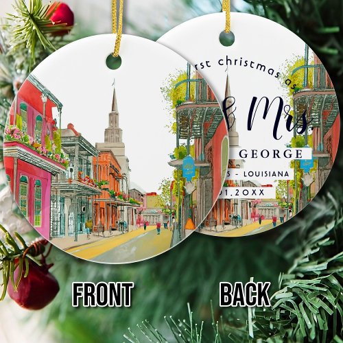Elegant Watercolor New Orleans Our First Christmas Ceramic Ornament