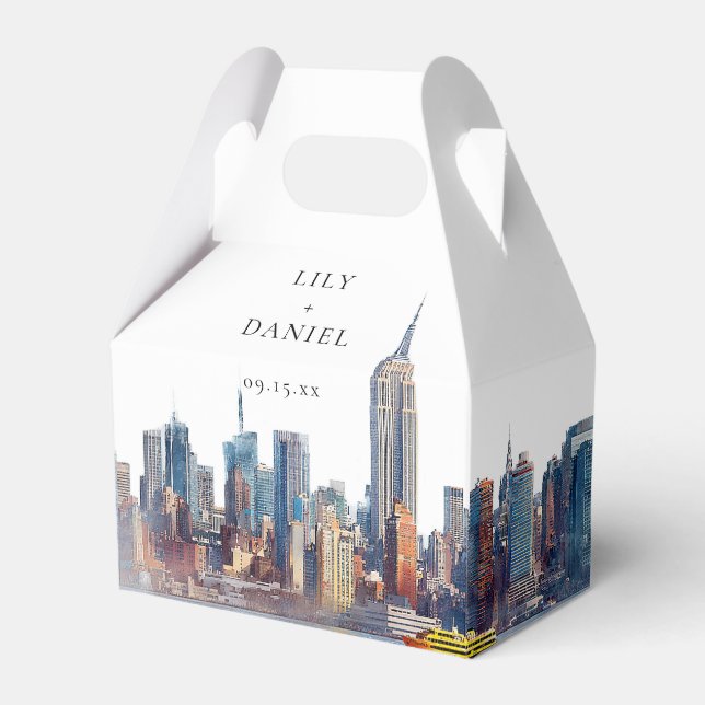 Elegant Watercolor New York City Wedding Favor Boxes (Front Side)