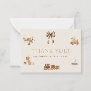 Elegant Watercolor Nursery Beige Toys Baby shower Note Card