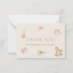 Elegant Watercolor Nursery Girl Beige Pink Toys Note Card