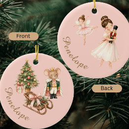 Elegant Watercolor Nutcracker Ballerina Ballet Ceramic Ornament