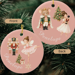 Elegant Watercolor Nutcracker Ballerina Ballet Ceramic Ornament