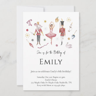 Elegant Watercolor Nutcracker Christmas Birthday Invitation