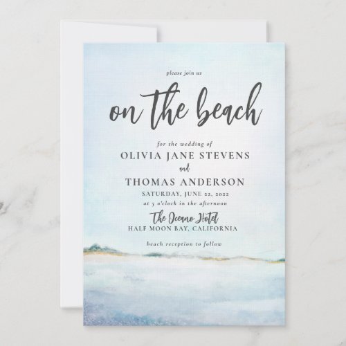 Elegant Watercolor Ocean Beach All in One Wedding Invitation