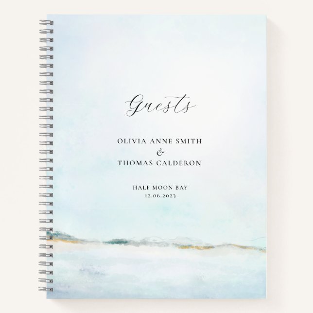Elegant Watercolor Ocean Beach Wedding Guest Book (Front)