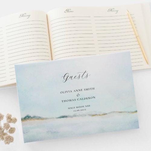 Elegant Watercolor Ocean Beach Wedding Guestbook