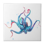 Elegant Watercolor Octopus Ceramic Tile<br><div class="desc">A gorgeous watercolor illustration of a moving octopus in blues,  greens,  pinks and purples. A lovely addition to any home.</div>