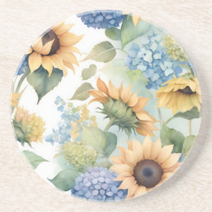 Elegant Watercolor of Sunflowers and Hydrangeas Coaster