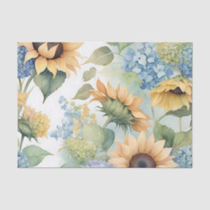 Elegant Watercolor of Sunflowers and Hydrangeas Tissue Paper