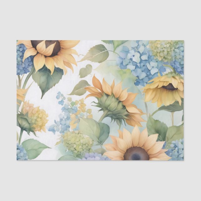 Elegant Watercolor of Sunflowers and Hydrangeas  Tissue Paper (Front)