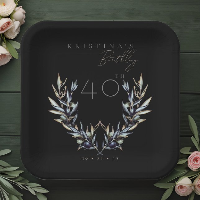 Elegant Watercolor Olive Branch ANY Birthday  Paper Plates (Creator Uploaded)