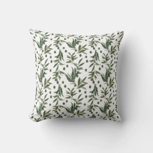 Elegant Watercolor Olive Branch Pattern Throw Pillow