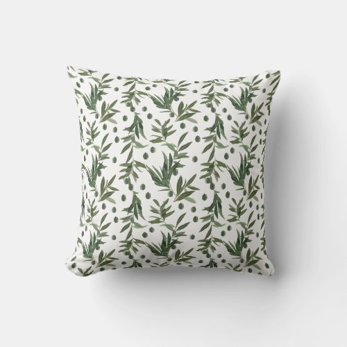 Elegant Watercolor Olive Branch Pattern  Throw Pillow