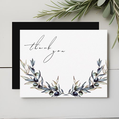 Elegant Watercolor Olive Branch Thank You Card