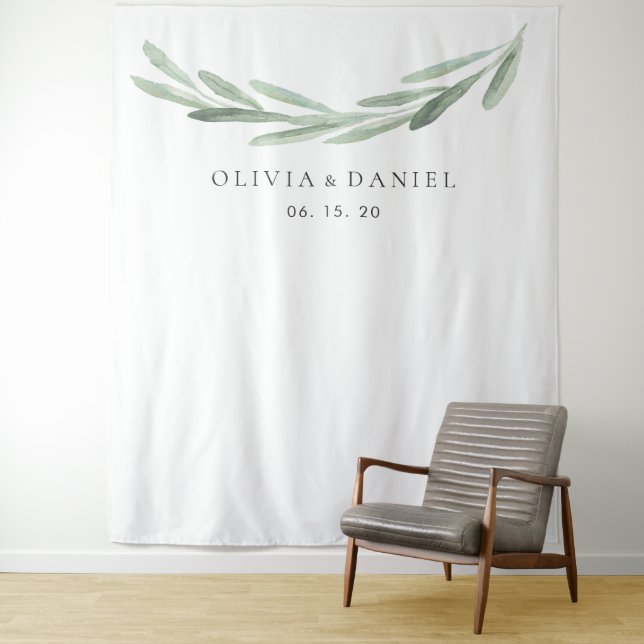 Elegant Watercolor Olive Branch Wedding Backdrop (In Situ)