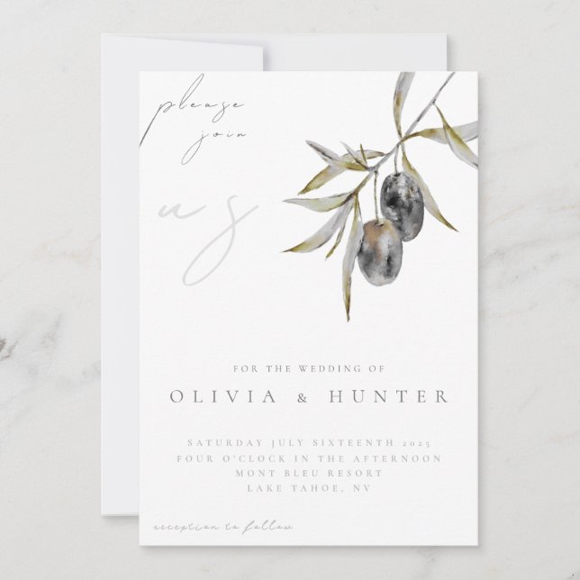 Elegant Watercolor Olive Branch Wedding Invitation (Front)