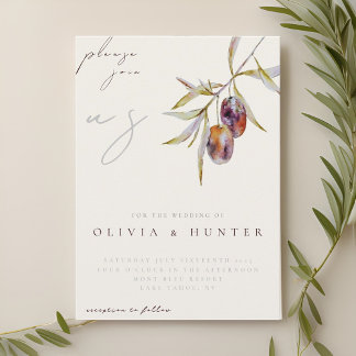 Elegant Watercolor Olive Branch Wedding Invitation