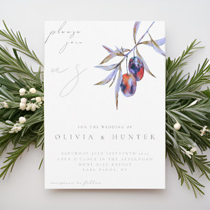 Elegant Watercolor Olive Branch Wedding Invitation