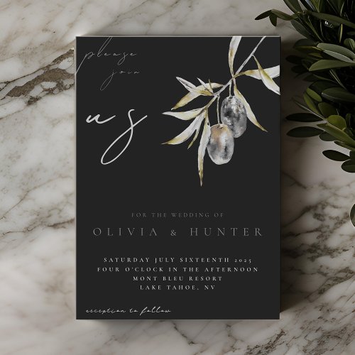 Elegant Watercolor Olive Branch Wedding Invitation