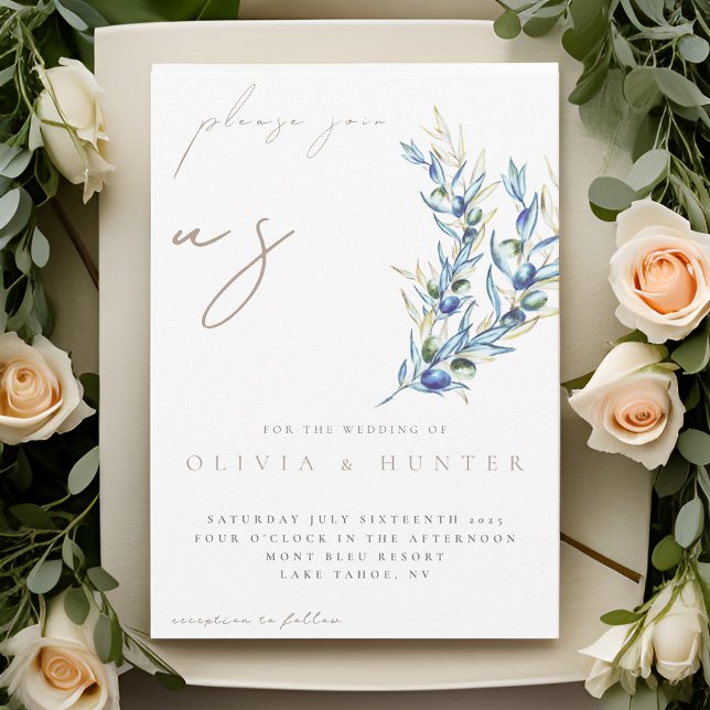 Elegant Watercolor Olive Branch Wedding Invitation (Creator Uploaded)