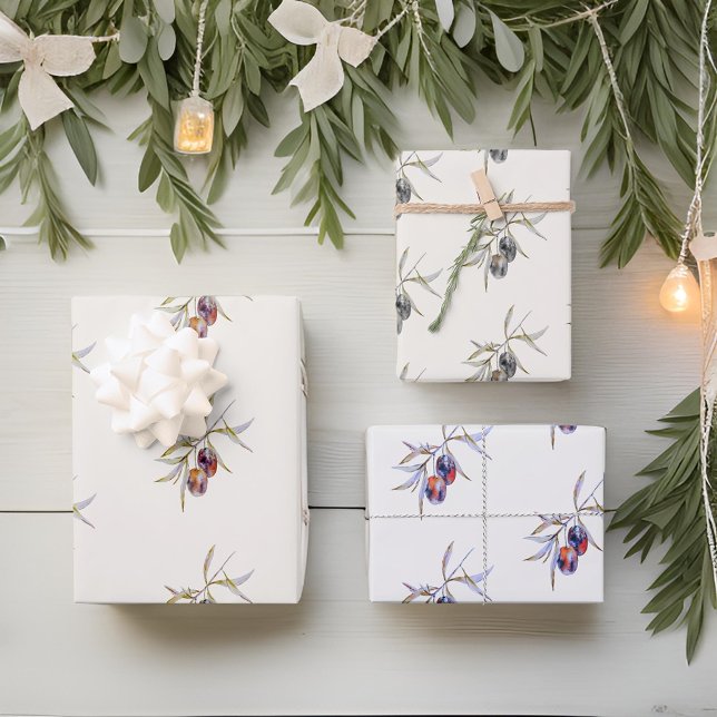 Elegant Watercolor Olive Branch Wrapping Paper Sheets (Creator Uploaded)