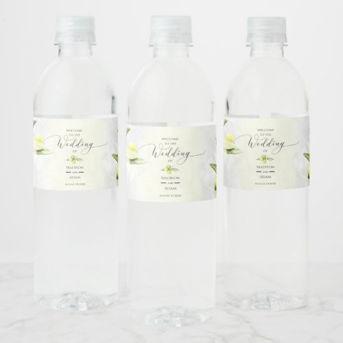 Elegant Watercolor Olive Branches Wedding Water Bottle Label