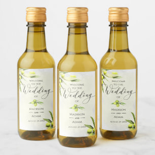 Elegant Watercolor Olive Branches Wedding Wine Label