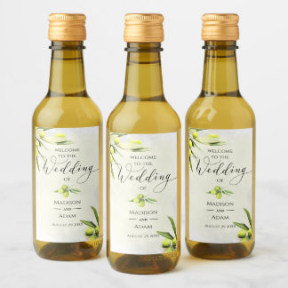 Elegant Watercolor Olive Branches Wedding Wine Label
