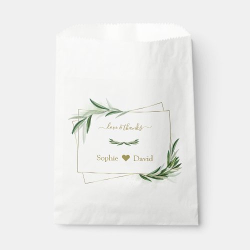 Elegant Watercolor Olive Greenery Gold Wedding Favor Bag