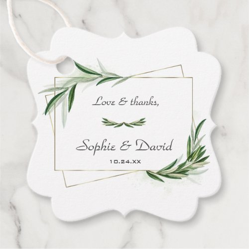 Elegant Watercolor Olive Greenery Gold Wedding Favor Tags