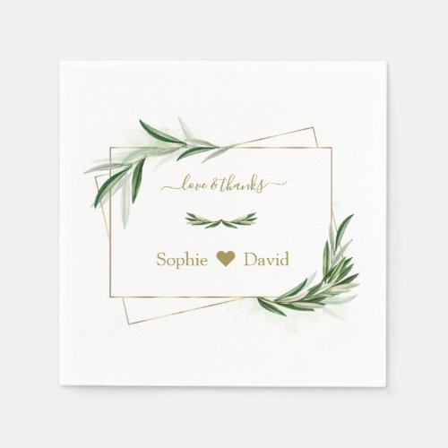 Elegant Watercolor Olive Greenery Gold Wedding   Napkins