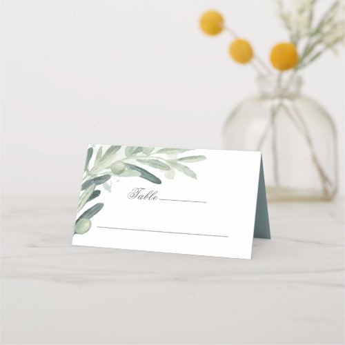 Elegant Watercolor Olive Sprig Branch Greenery Place Card