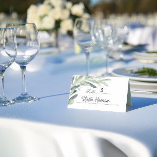 Elegant Watercolor Olive Sprig Branch Greenery Place Card