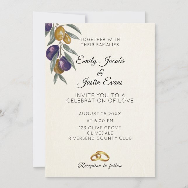 Elegant Watercolor Olive Wedding Photo Invitation (Front)